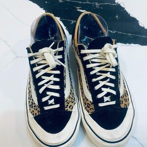 Vans Tan Leopard Print Sneakers with Black Details